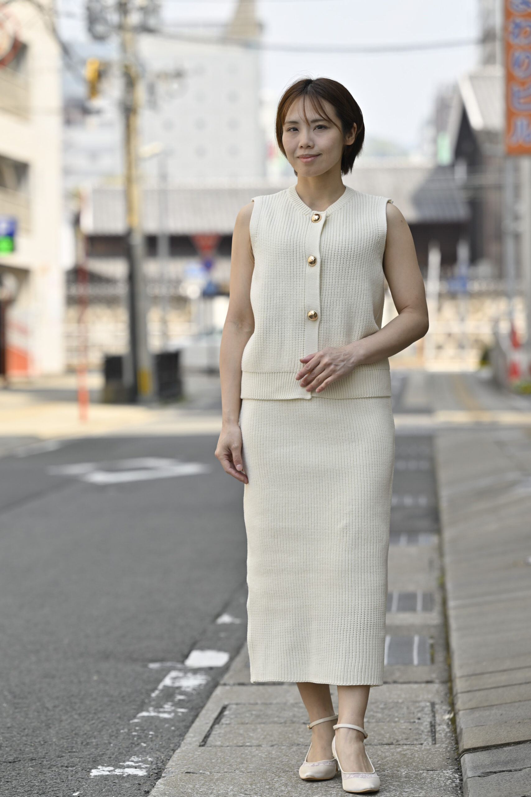 ELFRANK　ノースリーブニットベスト＆ナロースカートの上下セットアップ