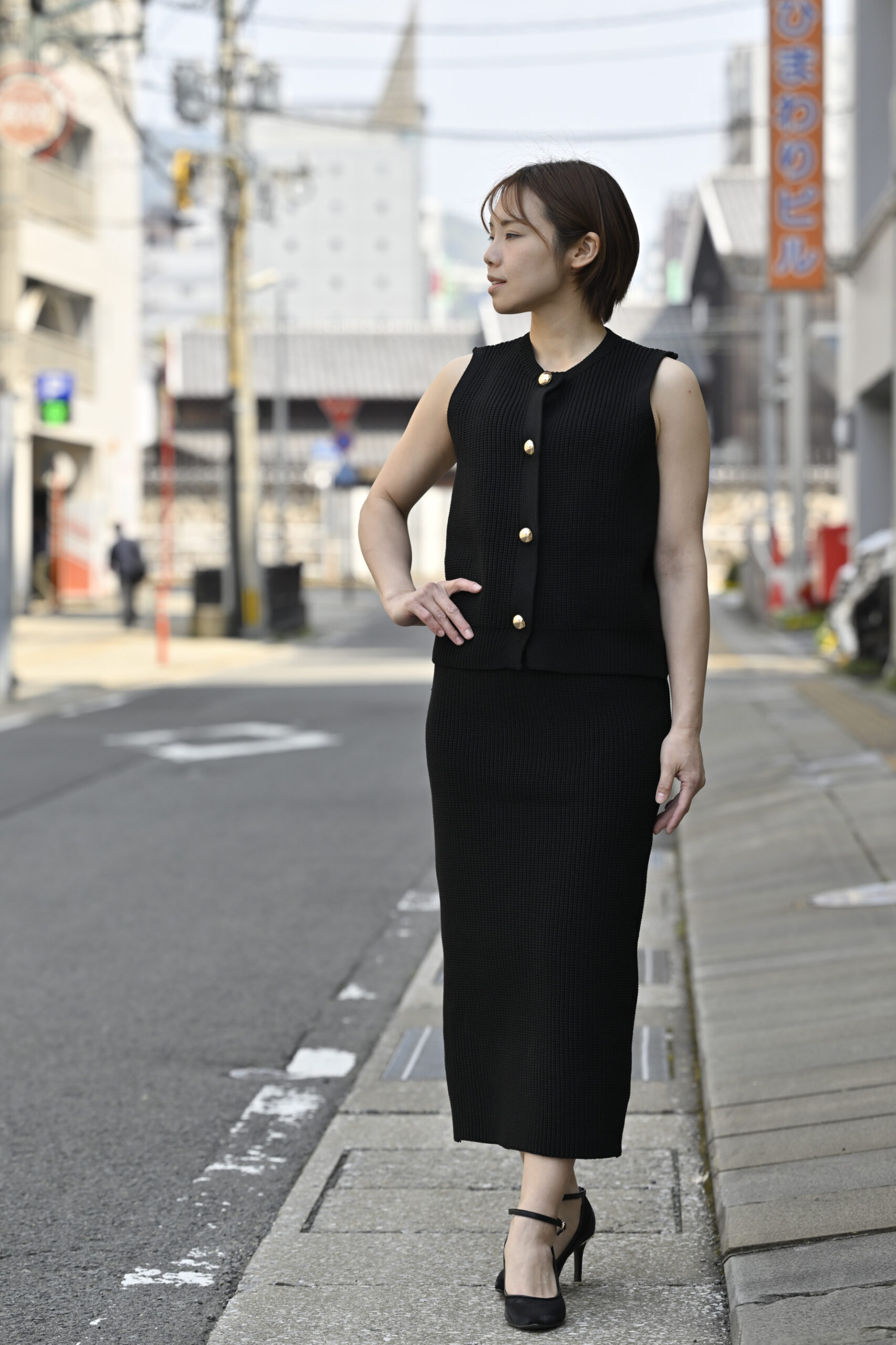 ELFRANK　ノースリーブニットベスト＆ナロースカートの上下セットアップ