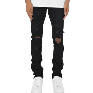 mnml X201 RHINESTONE SKINNY DENIM-BLACK