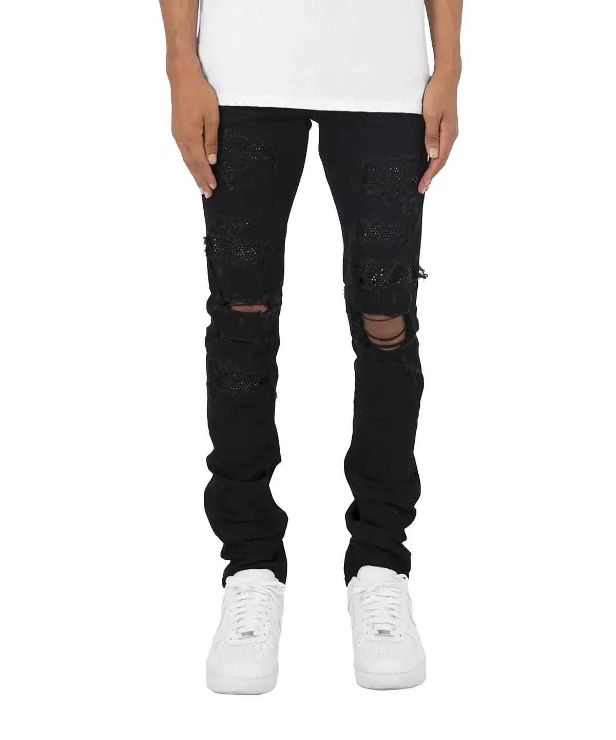 mnml X201 RHINESTONE SKINNY DENIM-BLACK