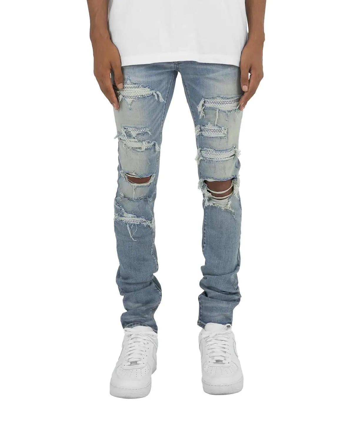 mnml X201 RHINESTONE SKINNY DENIM-BLUE